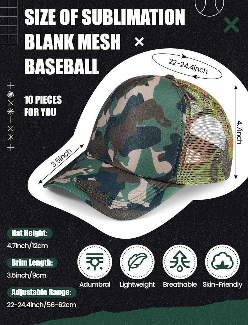 Tarpop 10 Pcs Sublimation Blank Trucker Hats Bulk Mesh Baseball Cap Polyester Mesh Trucker Hat for Men and Women - Image 2